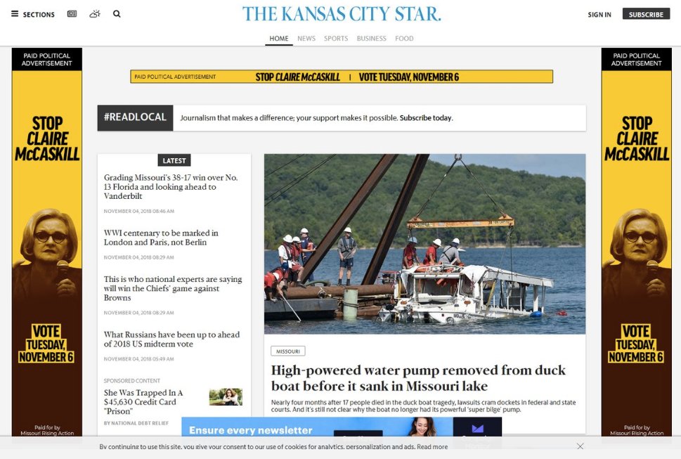 MORisingAction's tweet image. Our ads are appearing on the websites of 10 newspapers across Missouri. Remember to vote for @HawleyMO tomorrow! #MOSen