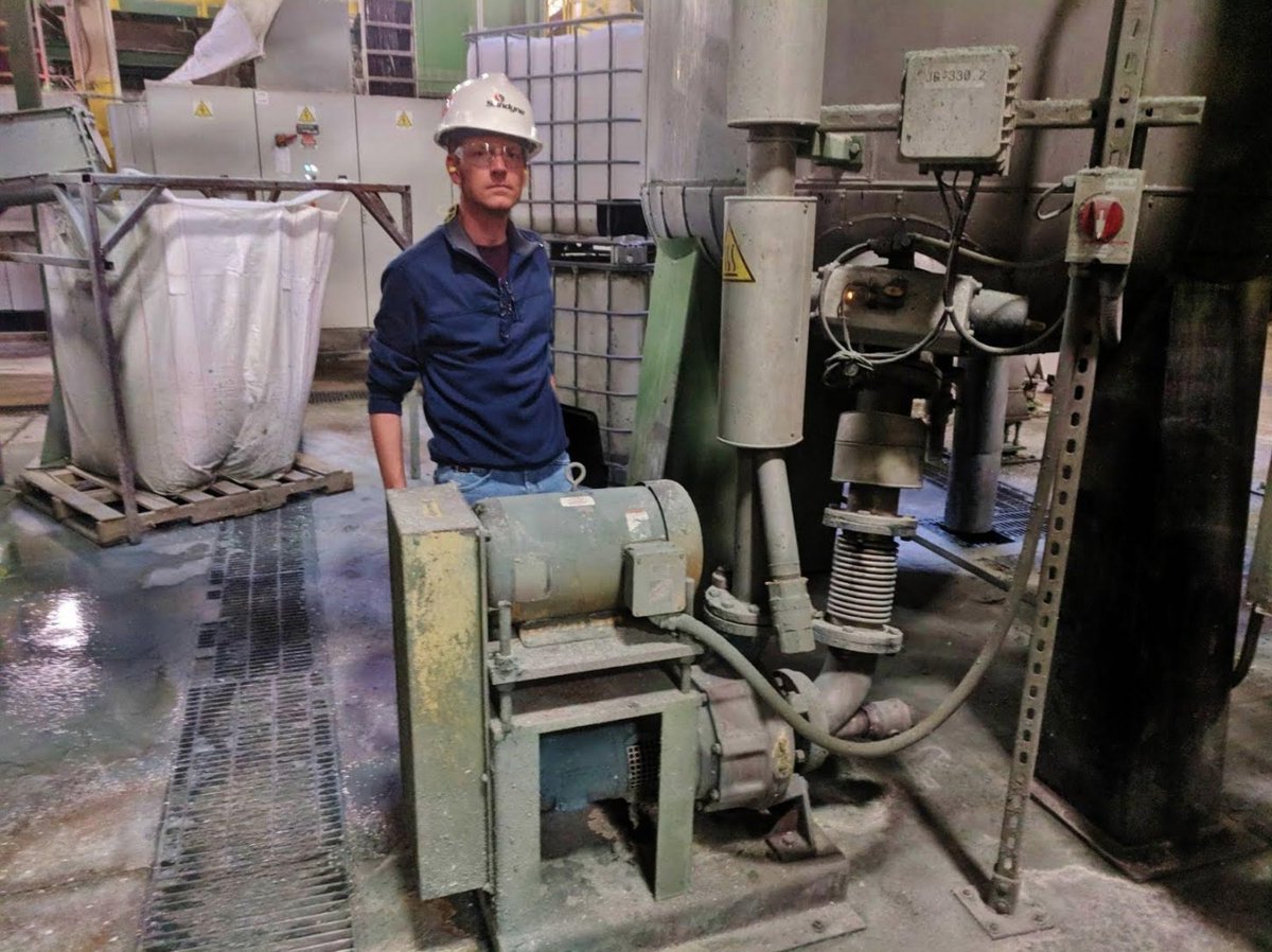Sales #engineer Jerry Urc evaluating a #pumpinstallation pumping a #slurry of ground plastic and water at a plastic #recycling facility. Jerry is doing the upfront #engineering to determine replacements using #pumps & parts from FPI's extensive inventory. fischerprocess.com