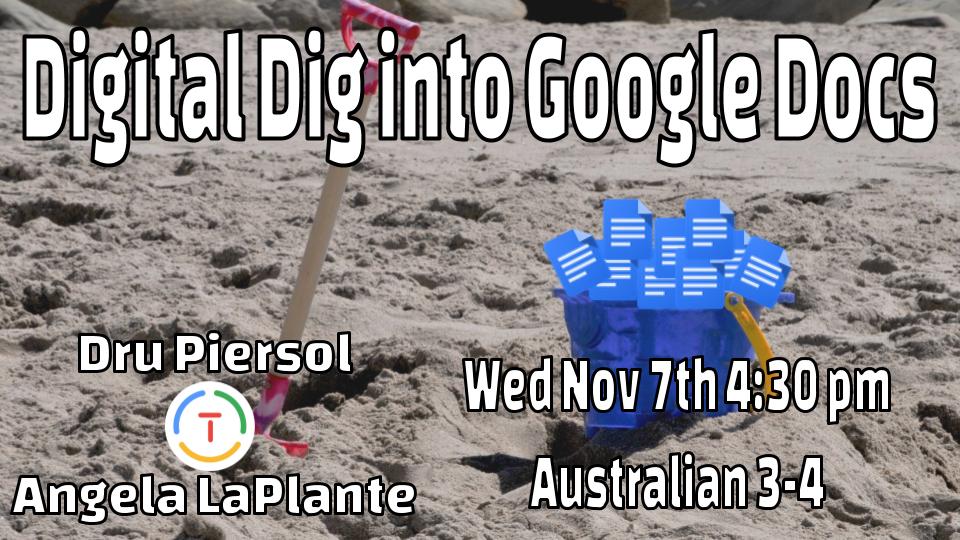 SCCPSSITC's tweet photo. We are heading to #GAETC this week!  Join @dru_piersol for a Digital Dig into Google Docs on Wednesday #sccpss #GoogleEDU https://t.co/q5rVruywSp