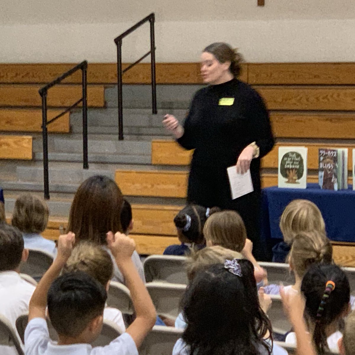 Librarian4Books's tweet photo. Author Event underway this morning with K-2 students, listening to @CarterHiggins! #wearemjs #readingismagicmjs #authorvisit #bookfair #bookfair2018 #carterhiggins @mayfieldjs https://t.co/mYO2PmSE9o