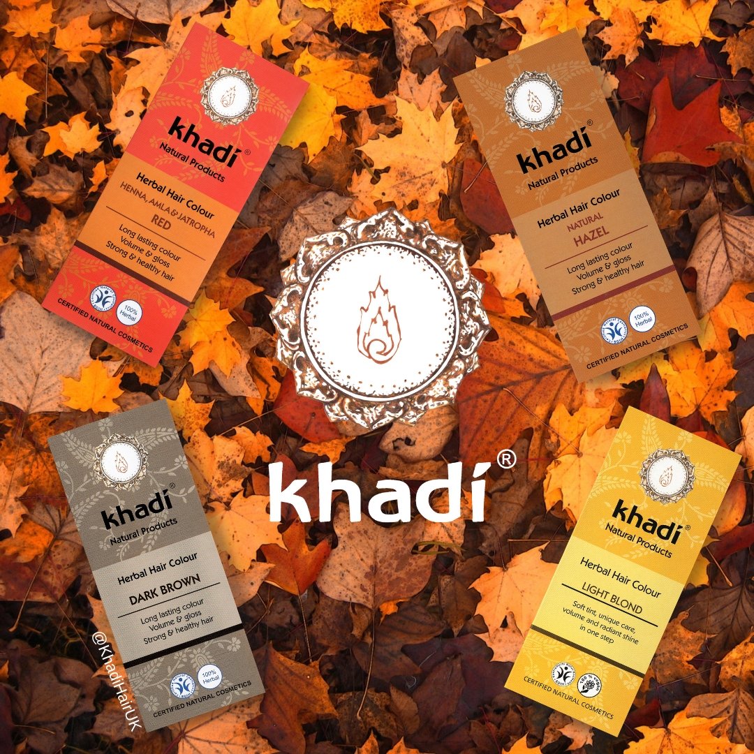 Love the colours that #Autumn brings? 🍂
Why not treat your hair a Khadi autumnal colour boost!

Each Khadi herbal hair colour is #vegan, certified #natural &amp; #organic by BDIH and packed with hair nourishing ingredients to revitalise hair and boost gloss and shine.