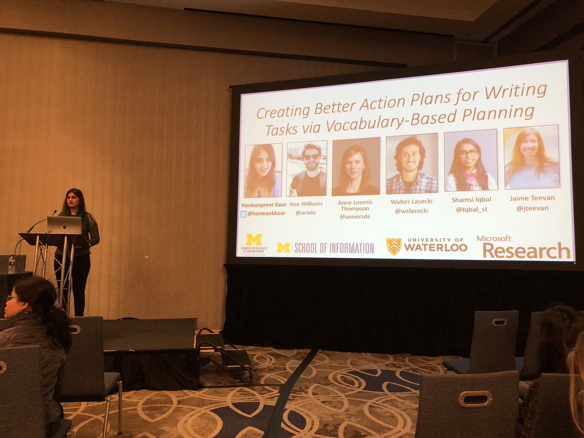 acwio's tweet image. Harman (@harmankkaur) presenting our work on creating action plans for writing tasks from our first summer at Microsoft Research: @wslasecki @jteevan @iqbal_st @annersde #CSCW2018