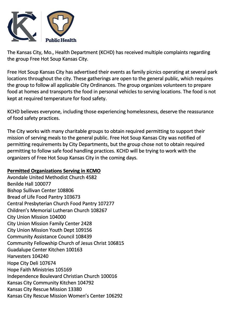 Below Is Kchds Statement Regarding The Group Free Soup Kansas City Serving Food To The General Public Pic Twitter Com Zewllxzi4m Below Is Kchds Statement Regarding The Group Free Soup Kansas City Serving Food To The General Public Pic Twitter Com Zewllxzi4m