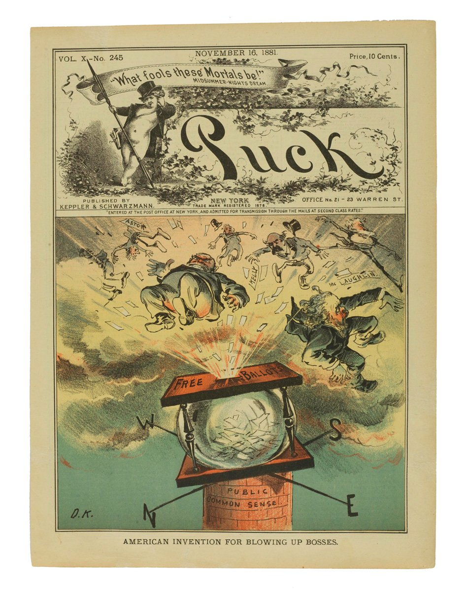 Supporters of the glass ballot box believed that its transparency would prevent misconduct at the polls. Many—like the illustrators for Puck magazine in 1881—hoped the boxes would break the political power of political "machines" like New York's Tammany Hall.  #VoteHistory