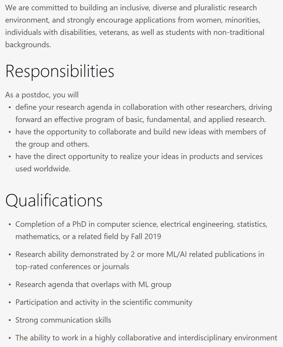Hal DaumĆ© III (@haldaume3) on Twitter photo Job ad out for postdoctoral researcher at <a href="/MSFTResearch/">Microsoft Research</a> in NYC šš½ focusing on AI and related topics šš¤š§Ŗ
Looking for theory and/or applied folks; great collab opportunities!
Deadline 11 Dec (incl. letters)!
Job: careers.microsoft.com/us/en/job/5287ā¦
ML group: microsoft.com/en-us/research⦠Job ad out for postdoctoral researcher at <a href="/MSFTResearch/">Microsoft Research</a> in NYC šš½ focusing on AI and related topics šš¤š§Ŗ
Looking for theory and/or applied folks; great collab opportunities!
Deadline 11 Dec (incl. letters)!
Job: careers.microsoft.com/us/en/job/5287ā¦
ML group: microsoft.com/en-us/researchā¦