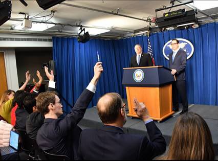 Secretaries Pompeo and Mnuchin brief reporters on Iran at the Foreign Press Center.