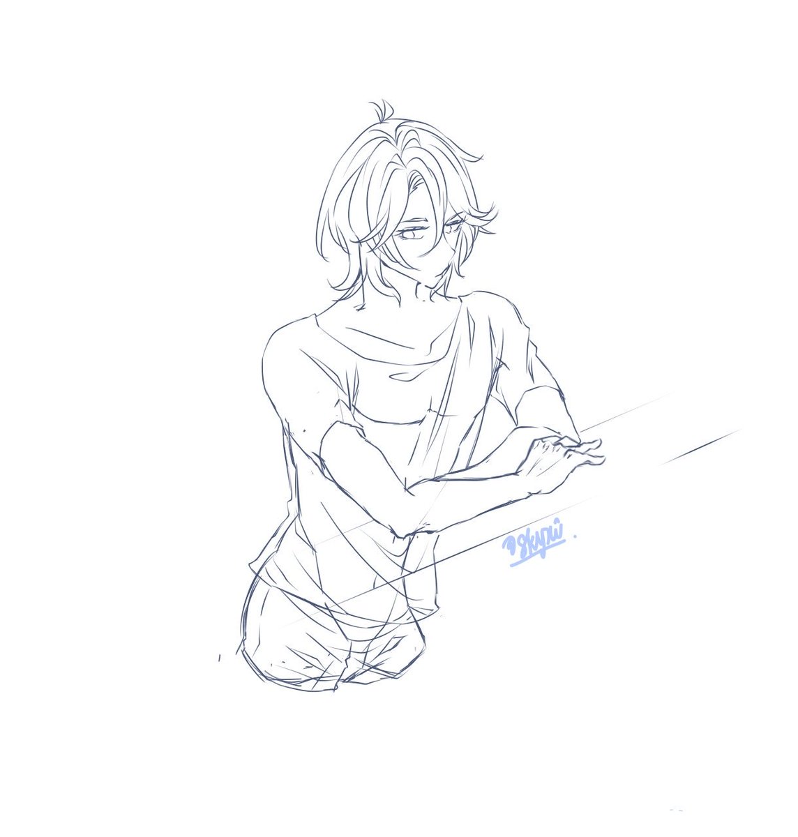 Hand On Face Pose Drawing