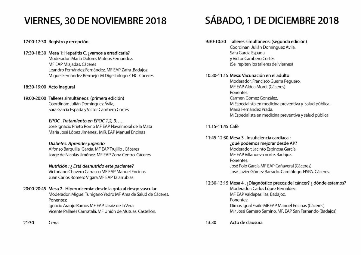 Tercer encuentro de <a href="/SemergenEx/">Semergen Extremadura</a> Te esperamos <a href="/SEMERGENap/">SEMERGEN | Médicos de AP</a> <a href="/SEMERGEN_MIR/">Residentes SEMERGEN</a> <a href="/EdSEMERGEN/">Ediciones SEMERGEN</a> <a href="/ICOMBADAJOZ/">ICOMBA</a> <a href="/iComeca/">Colegio de Médicos de Cáceres</a> <a href="/JC_RomeroVigara/">JC ROMERO VIGARA</a> <a href="/jorgedenicolasj/">jorgedenicolas</a> <a href="/tureyedro/">Miguel Turégano</a> <a href="/VicCambero/">Víctor Cambero</a> <a href="/victorchavero/">Victor Chavero</a> <a href="/vic_pallares/">Vicente Pallares</a> <a href="/luisotobajas/">Luis Tobajas Belvís 🇪🇺 🇪🇦</a> <a href="/Mitotatu/">Miguel Angel Prieto</a>