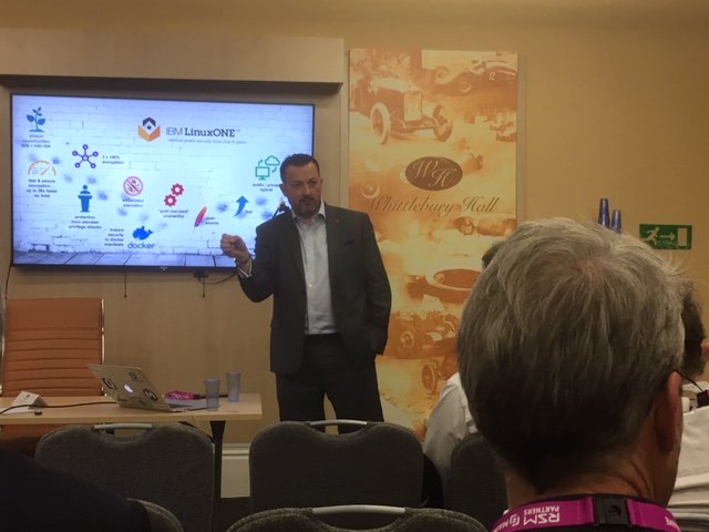 SLLaurency's tweet image. The #gseuk2018 has started, @StevenDickens3 presenting how #IBMLinuxONE is supporting today's business challenges !