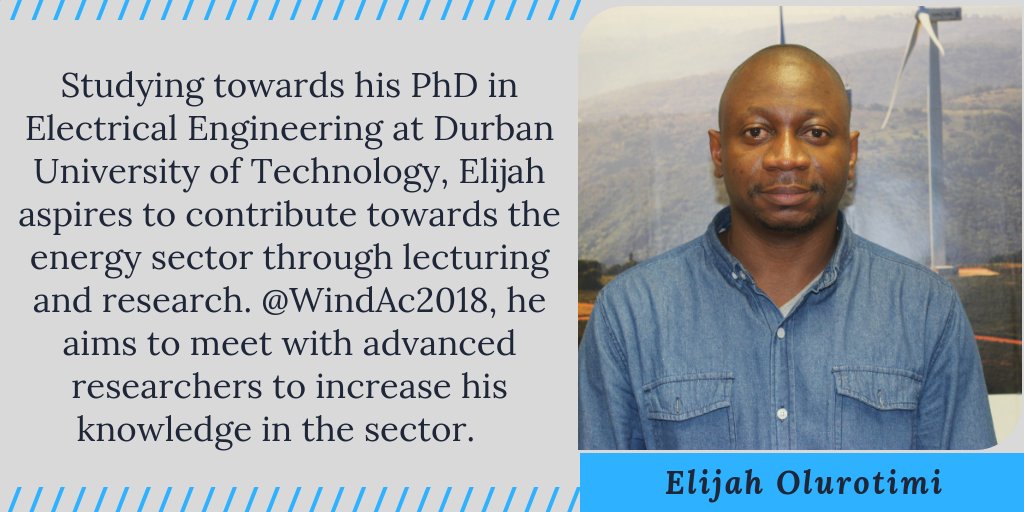 UNDPSouthAfrica's tweet photo. Meet Elijah Olurotimi (@elisayrot1 ), one of 37 students sponsored to attend @WindAcAfrica 2018. Thanks to @dstgovza and @Energy_za (SAWEP2) with support from @theGEF. #WindAc2018, #WindEnergy, #SAWEP2 https://t.co/AndI6Y06sK