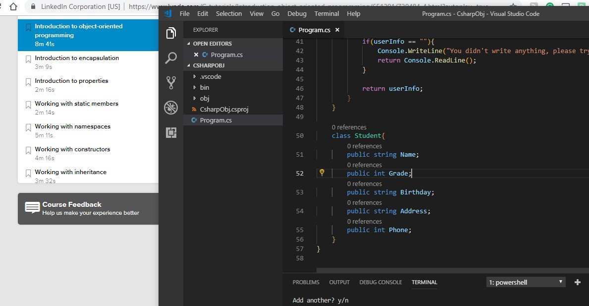 marcossilva_'s tweet image. &lt;Day 51&gt; Object Oriented principles on C# #visualstudiocode #100DaysOfCode #LearningCsharp course on @lynda