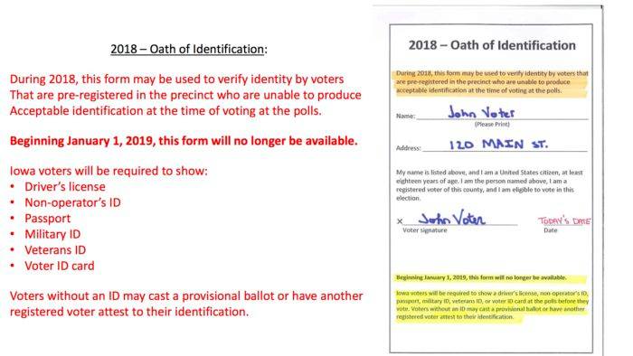 TimForIowa's tweet image. If you get to your voting location only to discover that you left those documents sitting on the kitchen counter registered voters may still vote. Through 2018 IA voters may use the Oath of Affirmation in lieu of identification documents if necessary.  
PLEASE SHARE! 
#VOTEIOWA