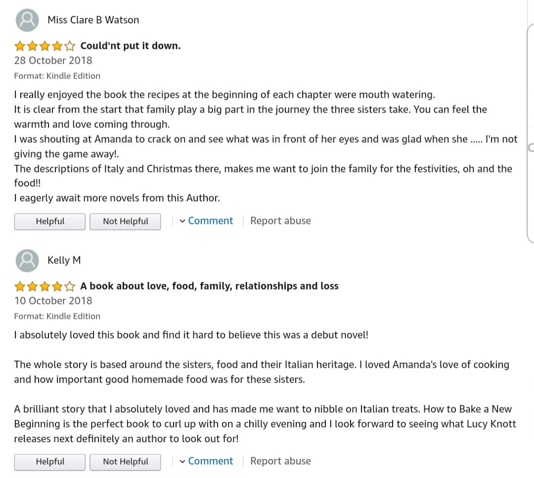 LucyCKnott's tweet photo. Very grateful to every person who has read & reviewed #howtobakeanewbeginning π If you have time to pop a little review up on @AmazonUK It would mean the world! Thank you!! π
https://t.co/gQ0CBnIxX2
@HQDigitalUK #bookstoread #bookreviews https://t.co/SZ7kRVzbmg