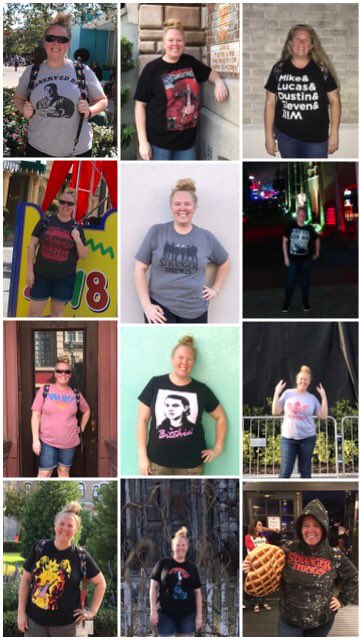 vecnablockedme's tweet photo. Attended #HHN28 011 times and wore a different #StrangerThings shirt every night. I needed 5-6 more nights to have worn all of the Stranger Things shirts I own ๐
#IHaveASlightProblem @Stranger_Things @HorrorNightsORL https://t.co/Nc0z82yjMU