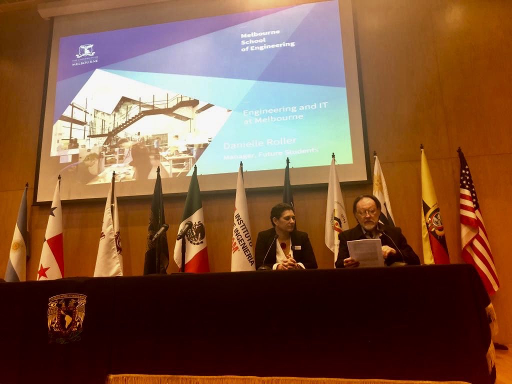 GANarsilio's tweet photo. Starting out the Latinamerican tour @UNAM_MX with a double presentation in graduate degree offerings by @engunimelb Danielle Roller (Future Students, MSE) and in #energy #geostructures by our group. Thank you UNAM for your hospitality. https://t.co/7icGZuf9Il
