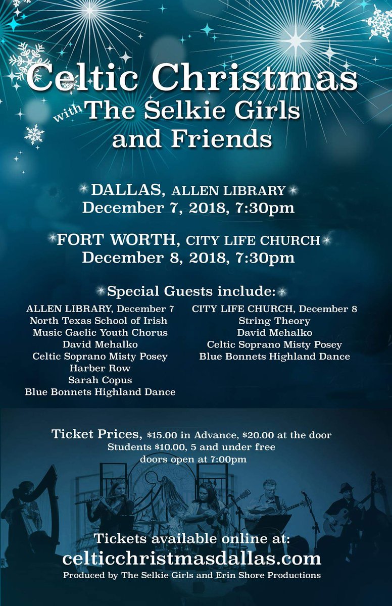 SCMA_TX's tweet image. Going to be a wonderful show by one of our favorite local area bands
It will be a great start to the Christmas season
Get your tickets now Two shows

celticchristmasdallas.com

#dallas #fortworth #celticmusic #concert #musicconcert #celtic #celticchristmas #allentx @TheSelkieGirls