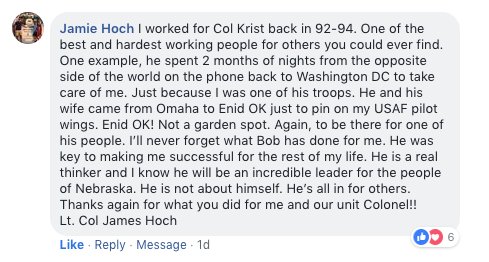 My time in the United States Air Force instilled a sense of integrity, values and service that will never be forgotten. Serving with people like Lt. Col Hoch was an absolute honor. Thank you for your support.