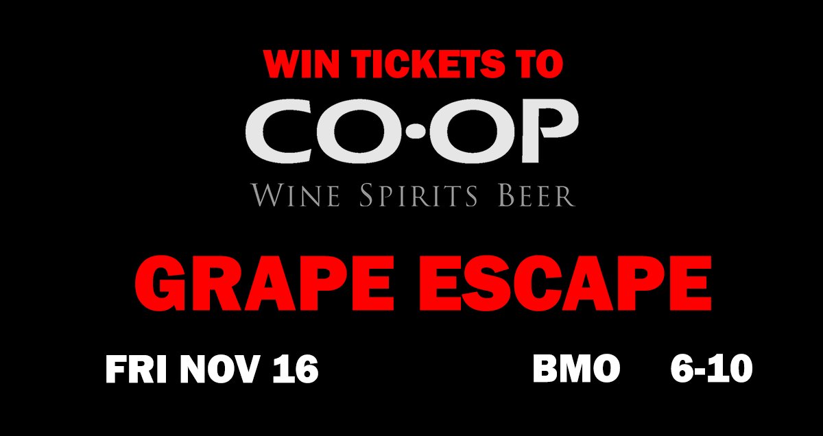 Contest time! A pair of tickets to <a href="/CoopWineSpirits/">Coop Wine Spirits Beer</a> Grape Escape! Friday November 16th, BMO, 6-10pm. Tickets/info coopwinespiritsbeer.com/events/grape-e…

To enter: follow &amp; retweet this.

Best of luck! #yyc #yycbeer #GrapeEscapeYYC