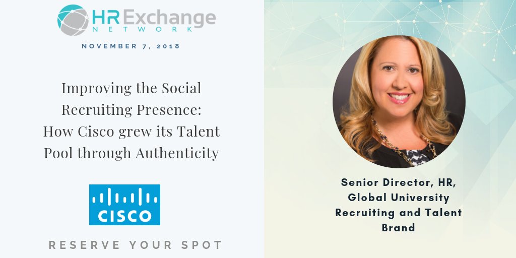 Exchange_HR's tweet photo. Have you registered yet to our complimentary webinar, led by Senior Director from @Cisco's University Recruiting and Talent Brand? It starts at 2PM EST on Wed, Nov 7: https://t.co/tZb5YoAhaG @macyandrews https://t.co/6ka4k0VNOu