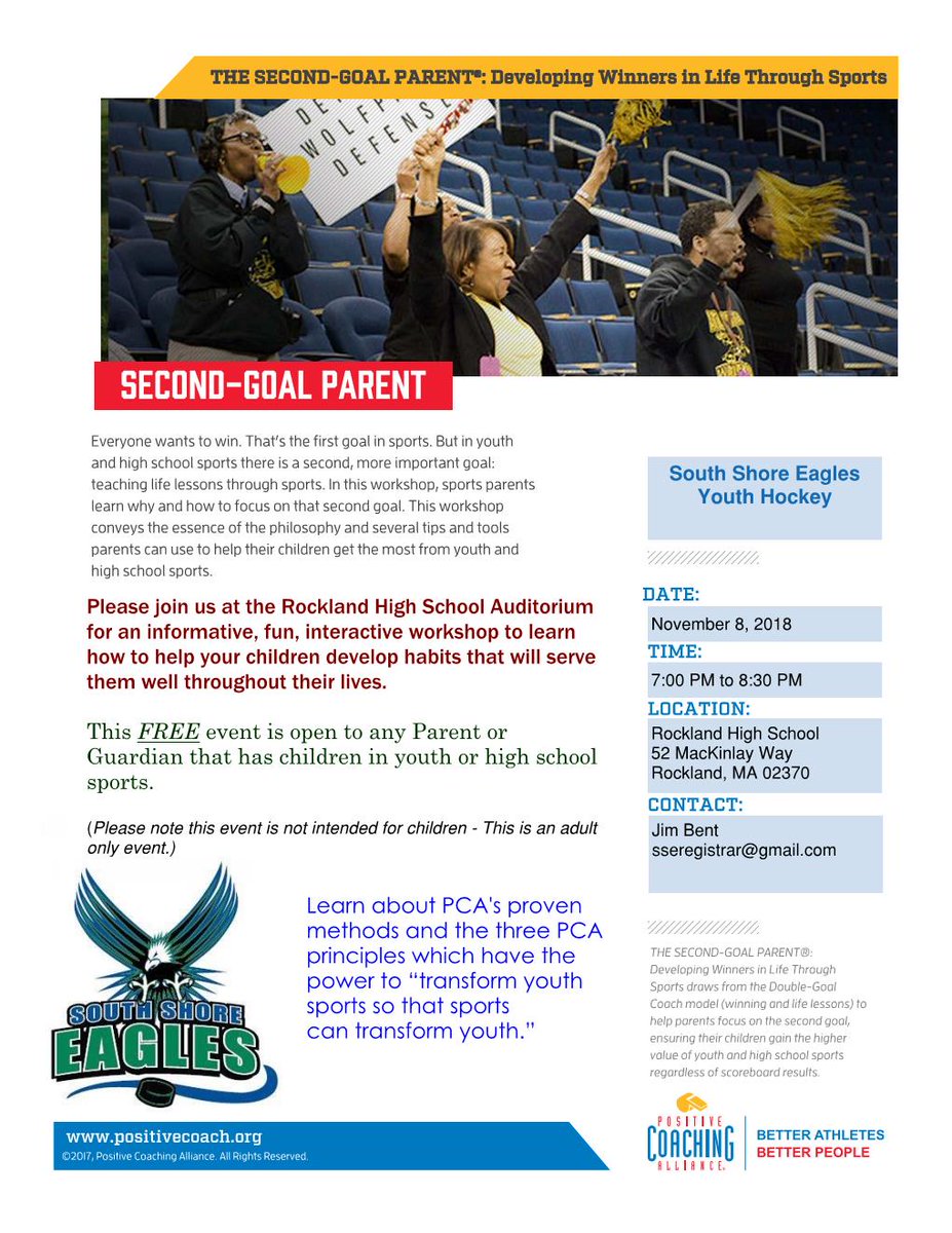 jimbentplumber's tweet photo. Positive Coaching Alliance "Second Goal Parent" Workshop at Rockland High School November 8 7:00 PM.  If you have kids that play youth sports you won't want to miss this.
https://t.co/ztRWwWPsYQ https://t.co/ZQmKAHCdaF