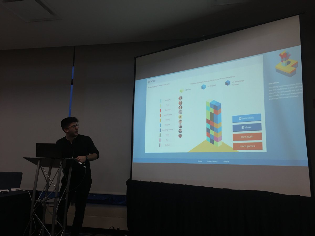The 10 fundamental dimensions of social relationships presented by @SebastianDeri at #cscw2018. Play a game to discover which ones characterize your social life at tinghy.org

Paper: bit.ly/2P99A6a
<a href="/ACM_CSCW/">ACM CSCW</a> <a href="/BellLabs/">Bell Labs</a>