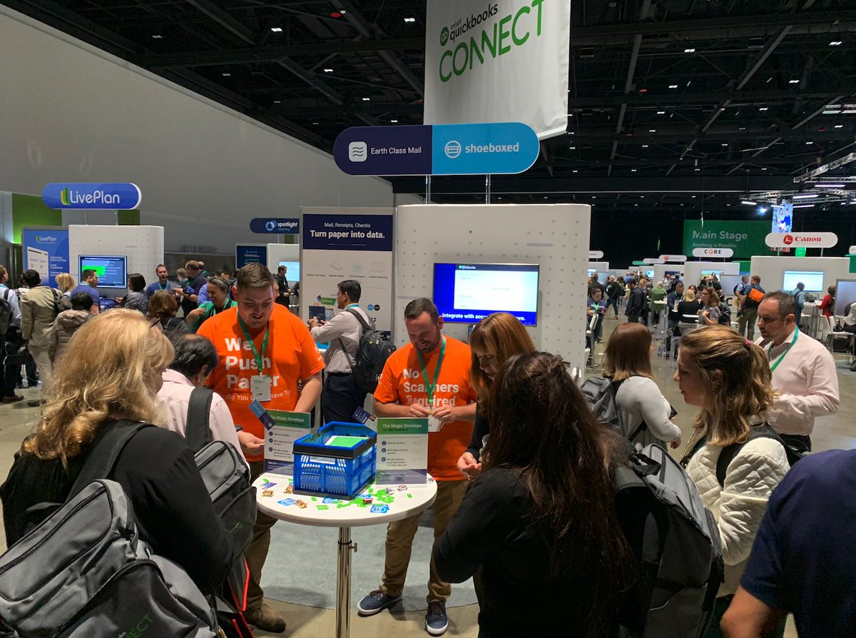 Shoeboxed's tweet photo. Come on down for a #MagicEnvelope! We're at booth 3A with @EarthClassMail ready to help! Whether it's business cards, expense receipts, or any paper documents you're collecting at #QBC, we can digitize it for you! https://t.co/YBA57DXYxY