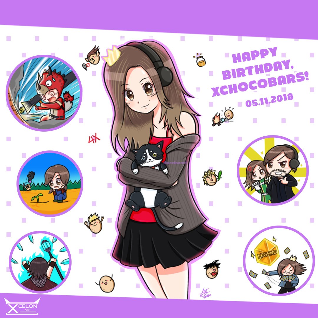 XcelonArt's tweet photo. Happy Birthday to @xChocoBars! 🎂
Hope you have an amazing year ahead &amp; your community keeps growing.
If it wasn't for you &amp; your supportive community, I wouldn't even be in twitter or maybe wouldn't even have started drawing again. 
Thank you for everything, Janet. Potato Army! https://t.co/UI9VhSViDV
