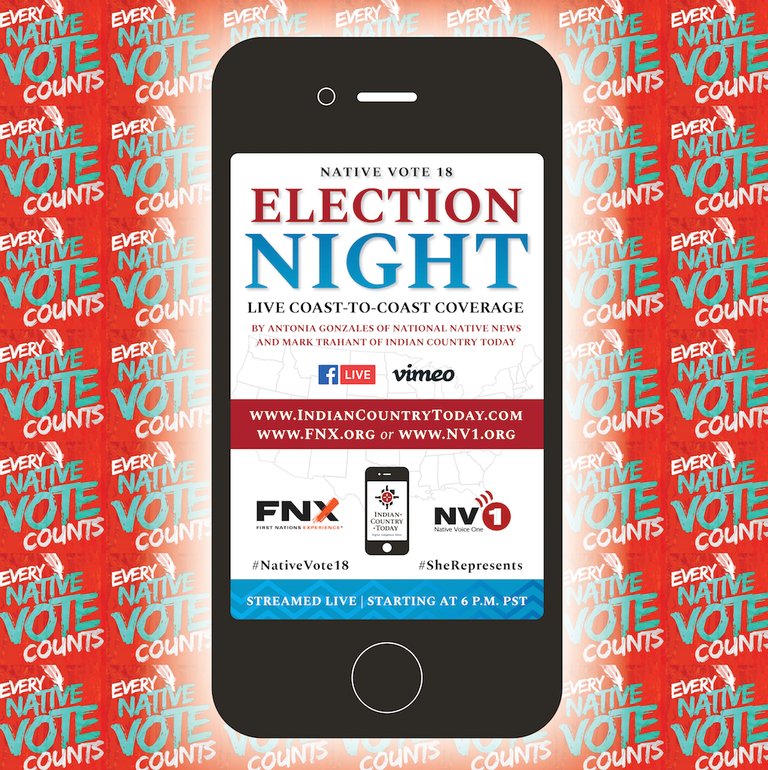 nativevote's tweet image. Join @IndianCountry @FNXTV and @NativeVoiceOne tomorrow night for live, coast-to-coast coverage on Native candidates running for office across the country! #NativeVote18 #NativeElectionNight