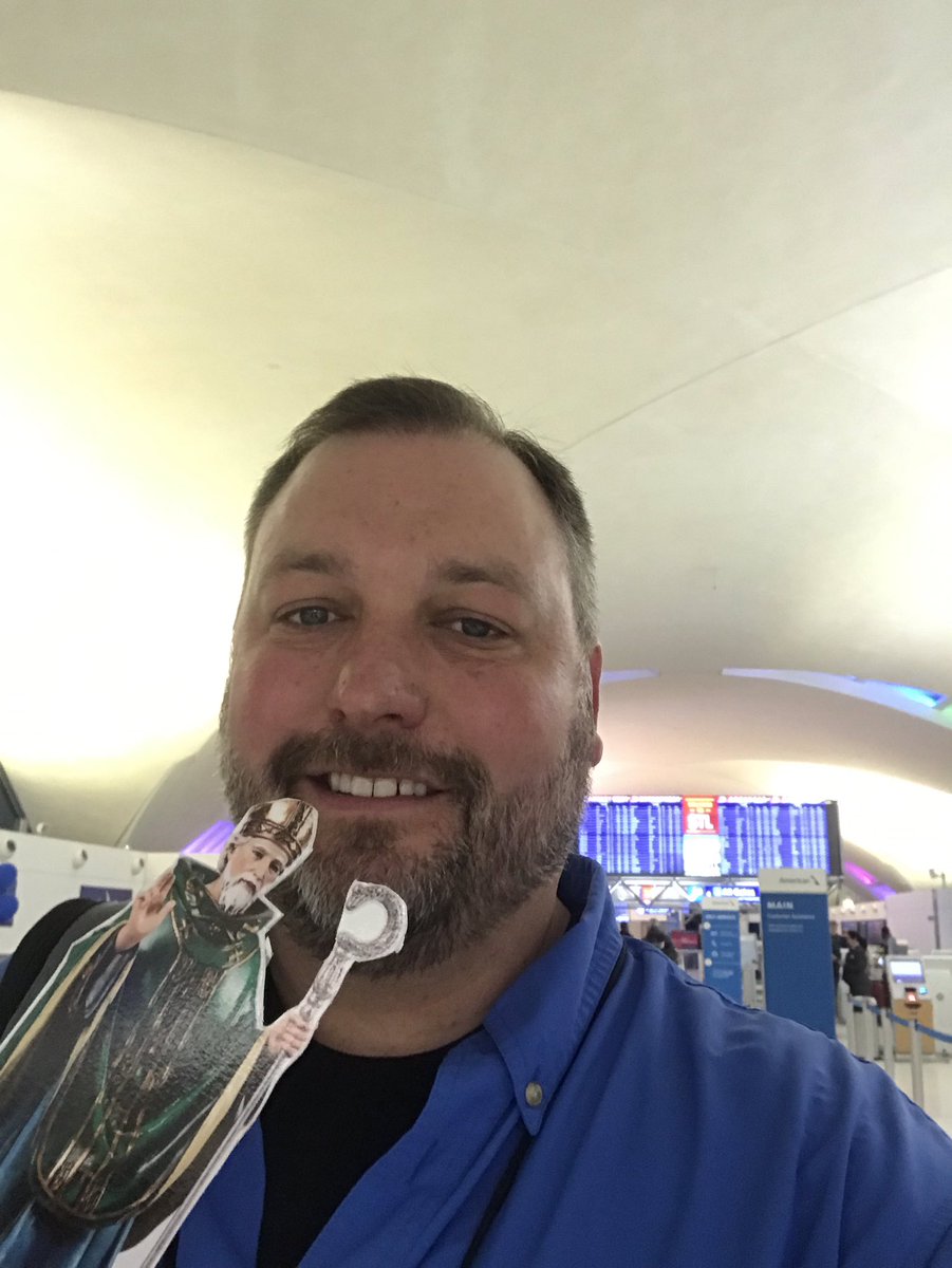 StPatSch's tweet photo. Fr. Fischer (@PadreBrian) and Flat St. Pat are off to see the Holy Land!  Safe travels!  #FlatStPat #StPatProud https://t.co/IHjkHTYMPr