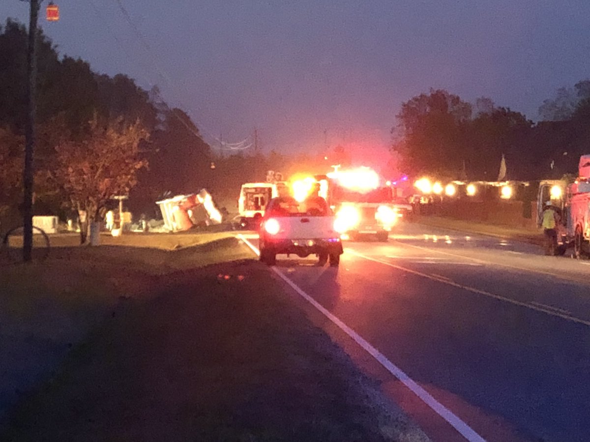 ColleenWNCN's tweet photo. NOW: Wilbon Rd between Highway 55 and Bridge St. CLOSED after tractor trailer overturns. Duke Energy crews on scene. FVFD says no one was hurt @WNCN https://t.co/WvOyimMt84