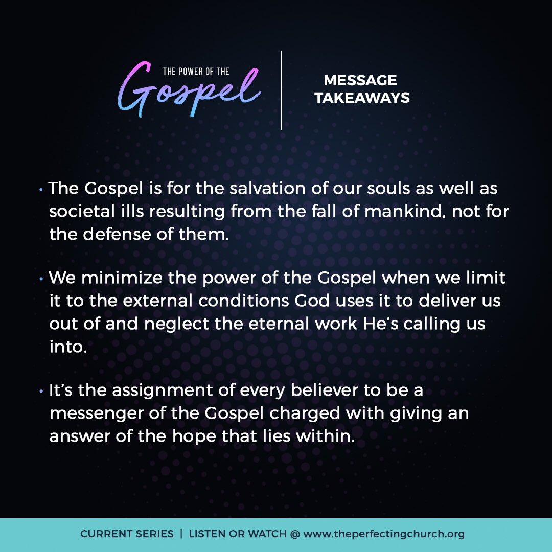 theperfecting's tweet photo. Message Takeaways from “The Power of the Gospel” by Minister @BrownAngelaM @theperfecting
https://t.co/UtvRJnOglV
#Listen #MessageTakeaways #Gospel #Sunday https://t.co/sgrefK32de