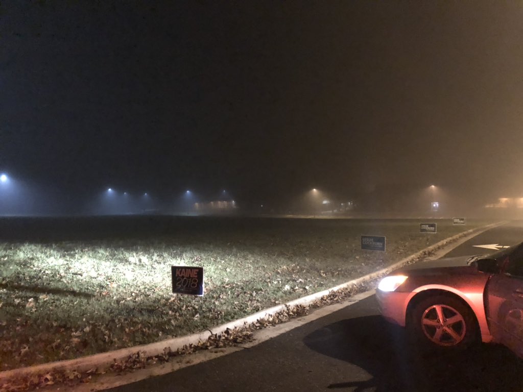 CarterElliottIV's tweet photo. It’s 12:00 am November 6th, you know what that means! Putting up signs at polling precincts! Big thanks to Ashley for making this happen! #LC4VA #TK4VA #VA05 https://t.co/KXX44YKvvt