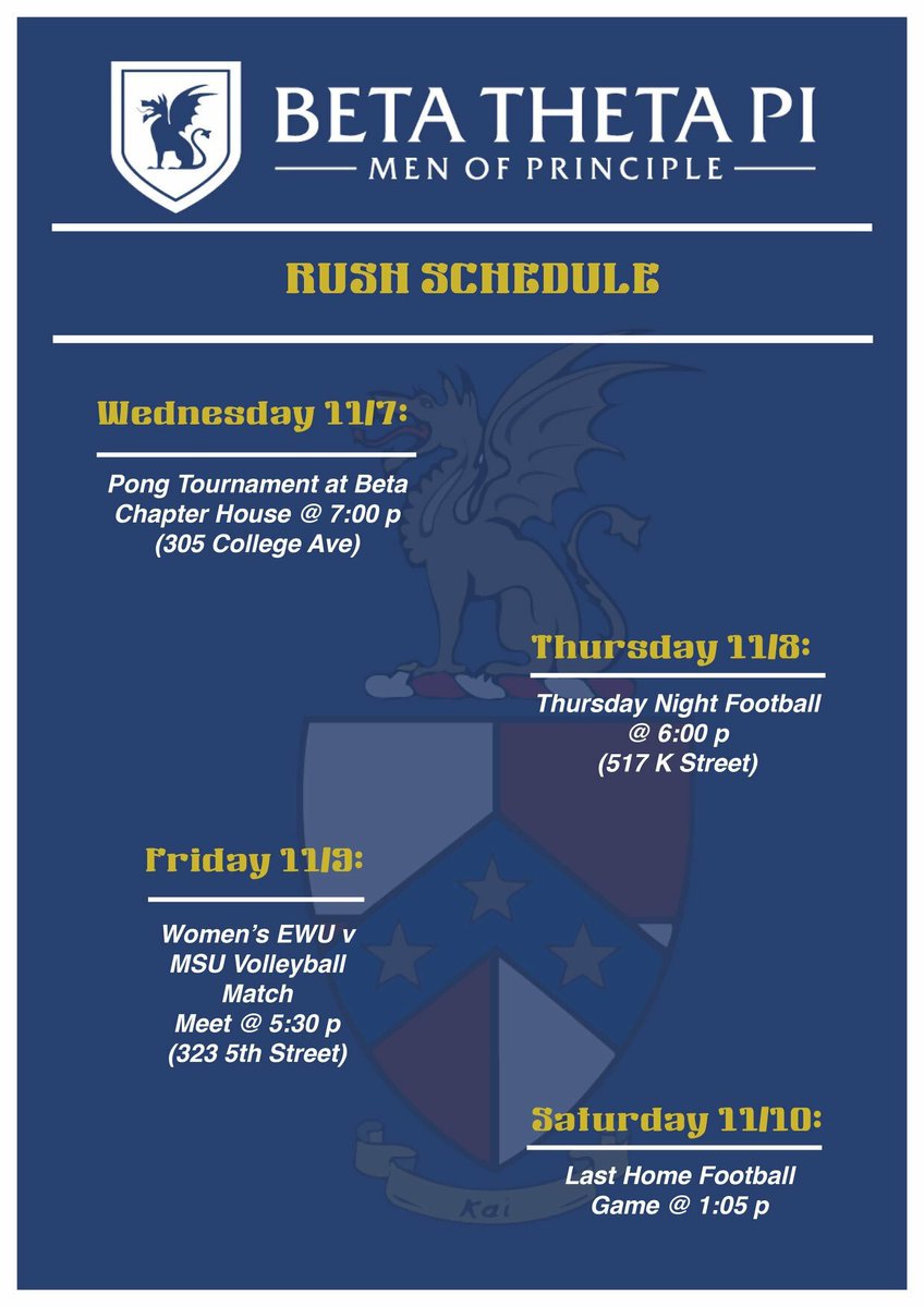 Here’s the Rush Schedule for this upcoming week for Beta! #RushBeta