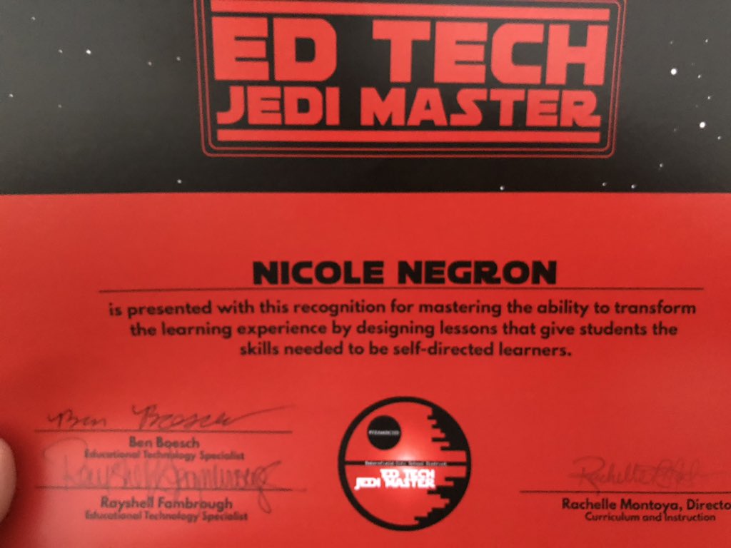 The_Book_Binger's tweet photo. I’m a Jedi Master now! #TeamBCSD #TeamBCSDTech #Ilearnednewthings https://t.co/NJx7kYgVMV
