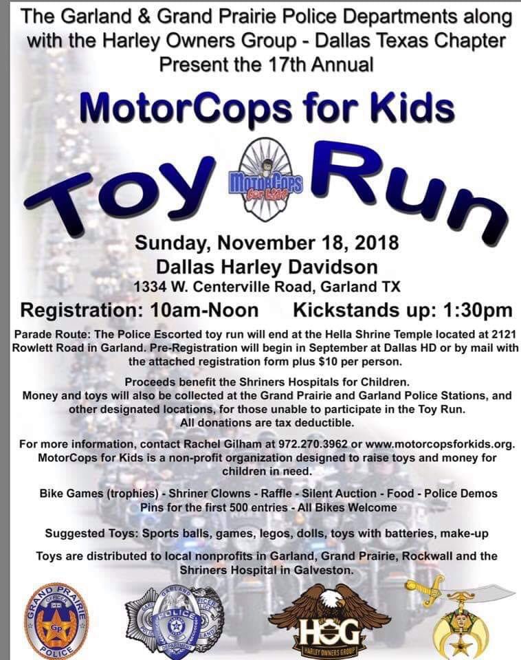BikerBook4Chari's tweet photo. #Garland #texas - MotorCops for #kids #toyrun @HDofDallas. #HarleyDavidson #motorcycles #dallas #LawEnforcement #police https://t.co/oJulpDQZAT