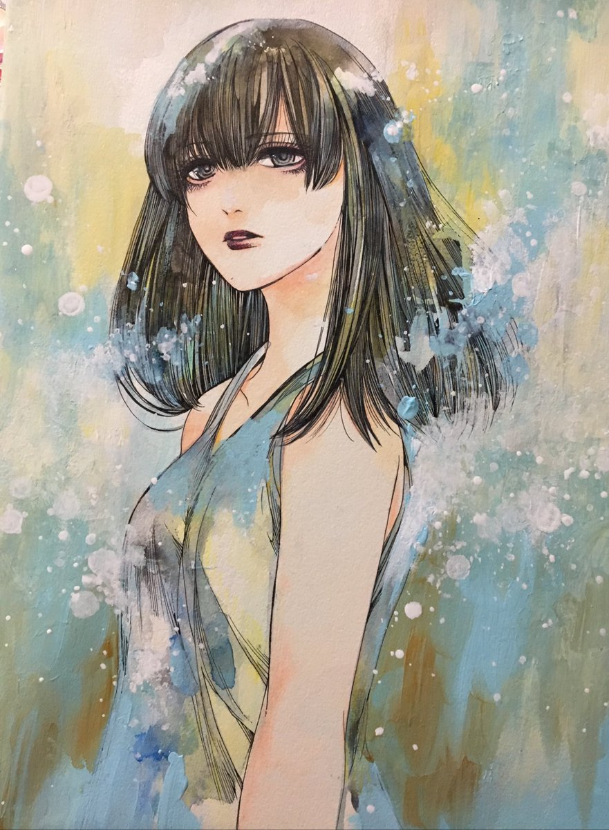 Sakiya 3月11 21日gallery Hydrangea 企画公募展 No Twitter デザフェスで販売予定の原画 B4サイズ アクリル ガッシュ 水彩絵具 ペン カラフルな髪の方がアクリルガッシュで塗り 茶色の髪の方が水彩絵具 デザフェス