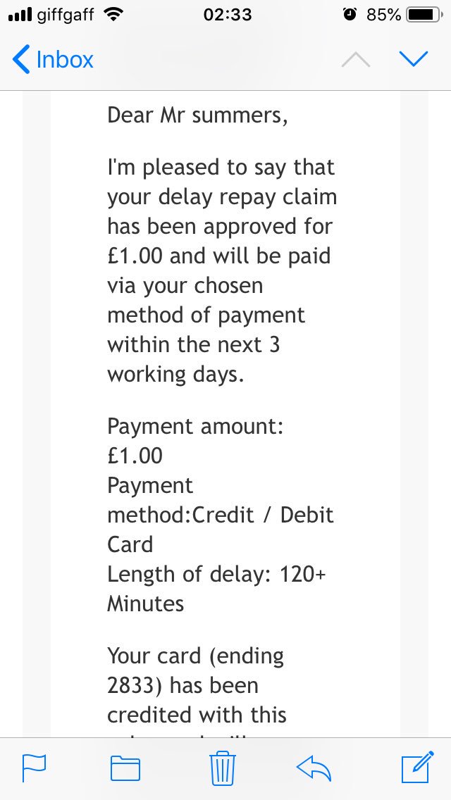 RUSTYRODFISHING's tweet photo. @greateranglia you cancel my train, I drive to / from work and you refund my £1 of the return fares? If that’s the going rate can I start paying £1 for a return journey? Yes I’ve appealed #ripoff #tight #£1return https://t.co/Xtqcgs2ym3