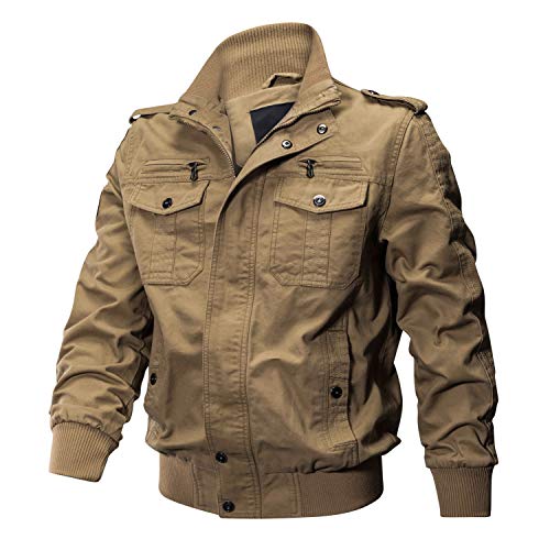 CRYSULLY Mens Winter Cargo Stand Collar Military Thicken Cotton Fleece Jackets Coat
