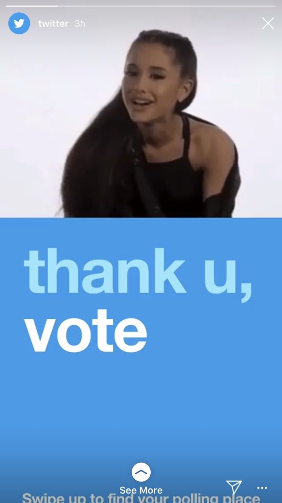 Larakate's tweet photo. Are you following @twitter on IG? Swipe up to find your polling place for tomorrow. #thankuvote #BeAVoter https://t.co/tiy7j88TTO