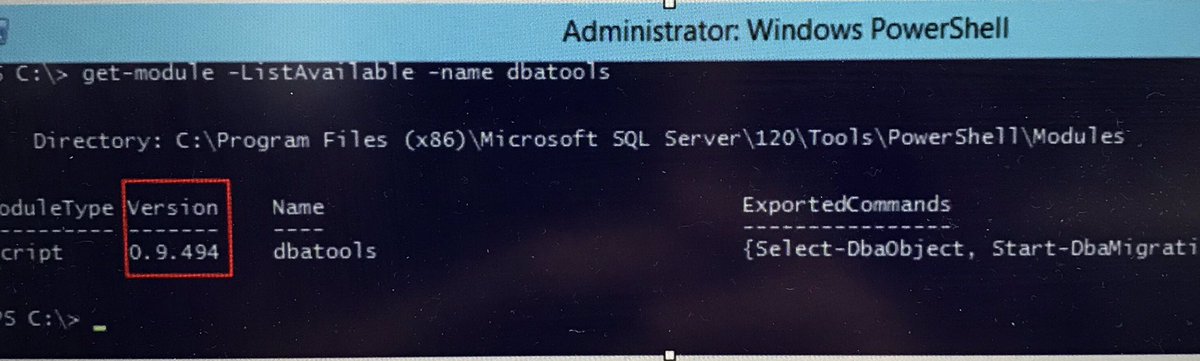 codandn's tweet image. i was able to get the version using get-module cmd :) I’m getting there... #powershellhelp #dbatools
