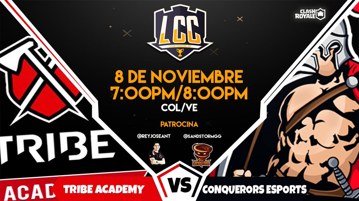 🏆LCC 3°ra Edición 🏆

SEMIFINAL

⚔️<a href="/TribeAcademyGG/">Tribe Academy</a>  vs <a href="/Conquerors_ESp/">Conquerors eSports</a>
📅8 NOVIEMBRE 
⏲️7:00 PM 🇨🇴
🖌️@ZebPro_GG 

Latam Champions Cup 
3ra Edición.