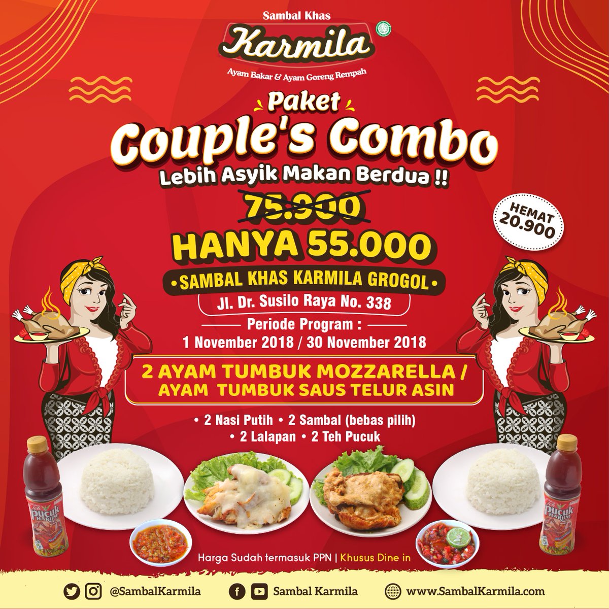 Makan berdua jadi lebih HEMAT kalau beli Paket Couple's Combo di Sambal Karmila Grogol! Mau? Selengkapnya klik di sini>> bit.ly/2JHHIjw