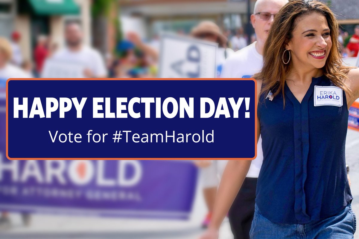 ErikaHarold's tweet photo. #TeamHarold: Happy Election Day! We need to make sure everyone gets out to the polls to support Erika. Check out the information at this link to find your polling place. https://t.co/miQ7q6AOOl #twill #ILAG https://t.co/nYEAilTXWp