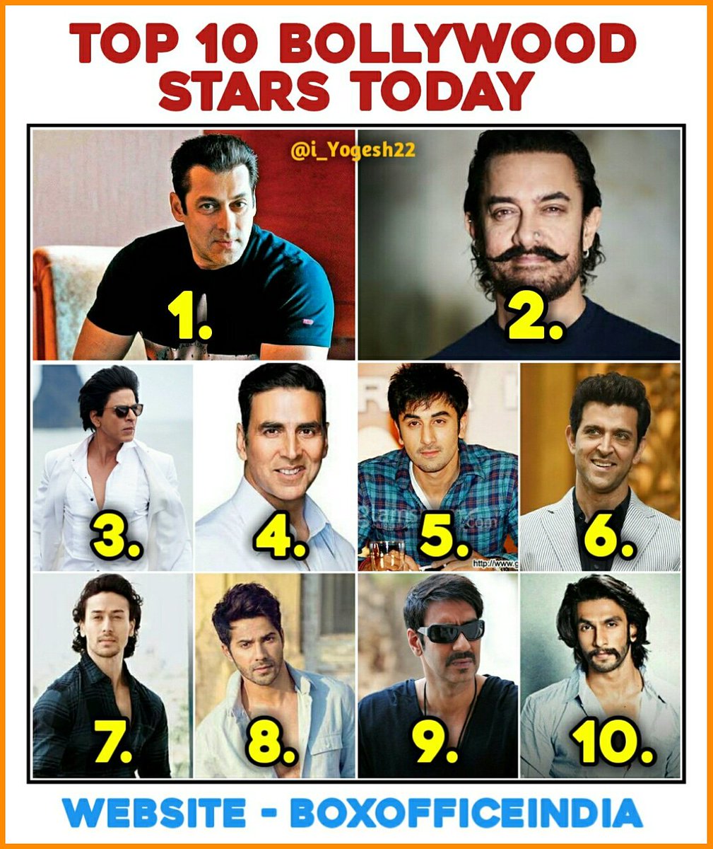 i_yogesh22's tweet photo. Currently Top 10 Bollywood Stars! 

1. Salman Khan 
2. Aamir Khan 
3. Shahrukh Khan 
4. Akshay Kumar 
5. Ranbir Kapoor
6. Hrithik Roshan 
7. Tiger Shroff 
8. Varun Dhawan 
9. Ajay Devgn 
10. Ranveer Singh 

Salman The Undisputed King 🤘 https://t.co/v9jpPkrQ1w