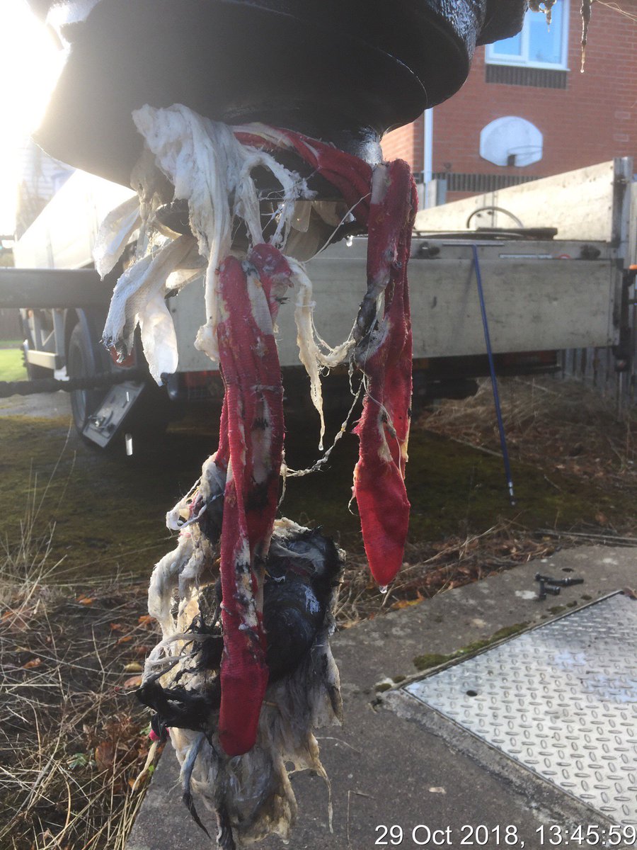 NorthumbrianH2O's tweet photo. The strangest things find their way into our sewers and cause nasty blockages – yes, that is a matching pair of pink socks 🤔😢Remember, #OnlyPaperPeeAndPoo go down the loo! #LoveYourDrain #TuesdayThoughts https://t.co/H4odYXQahC