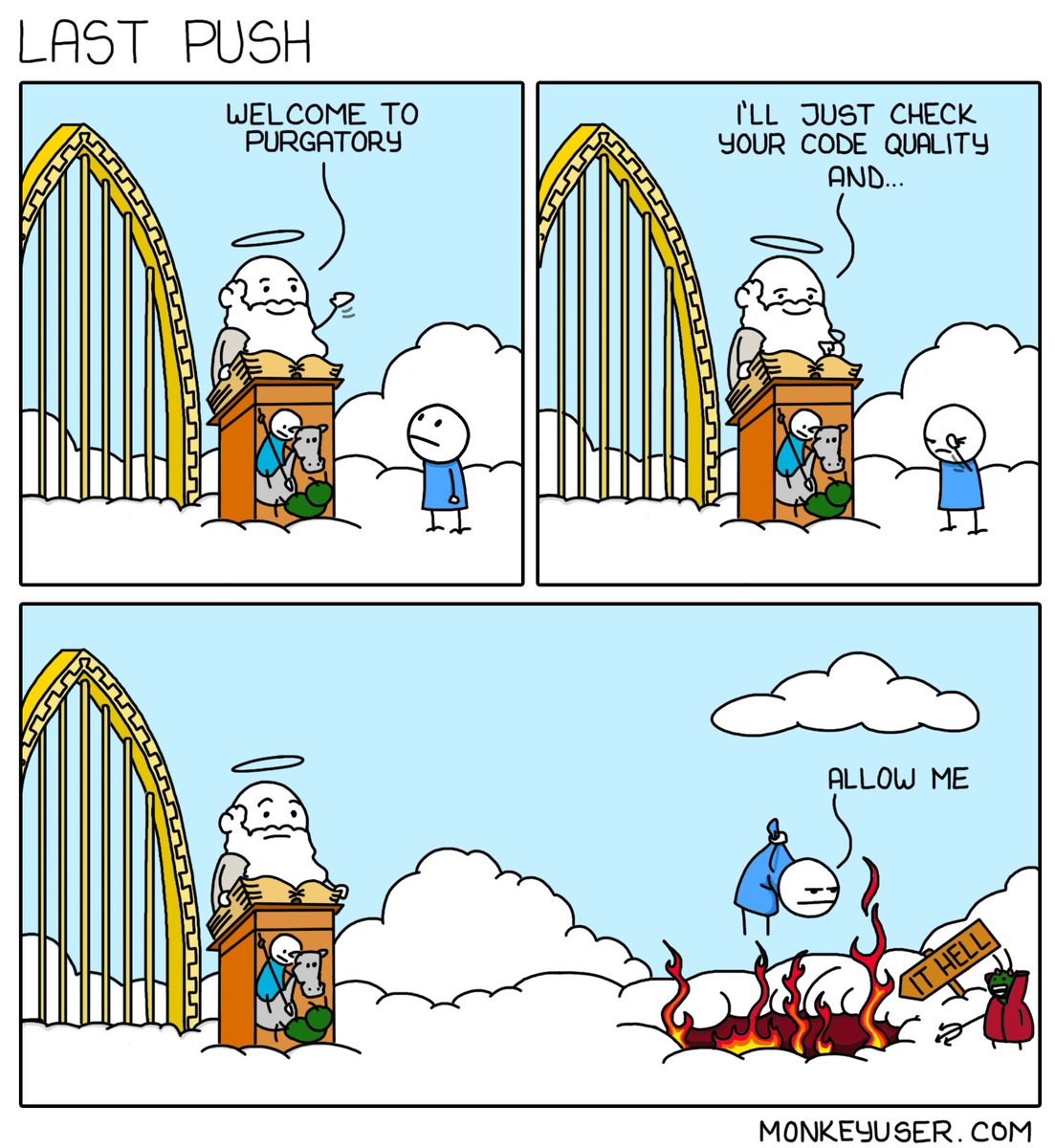 ismonkeyuser's tweet image. Last Push (monkeyuser.com/2018/last-push/)