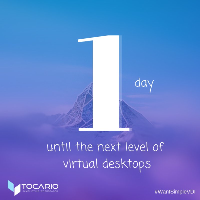 1 day until the next level of virtual desktops will be launched. Visit our booth #825 @TECHWEEK Frankfurt or visit our website tocario.com Experience unprecedented properties and functions. We will surprise you. #TechWeek18 #WantSimpleVDI #VDI #VirtualDesktop