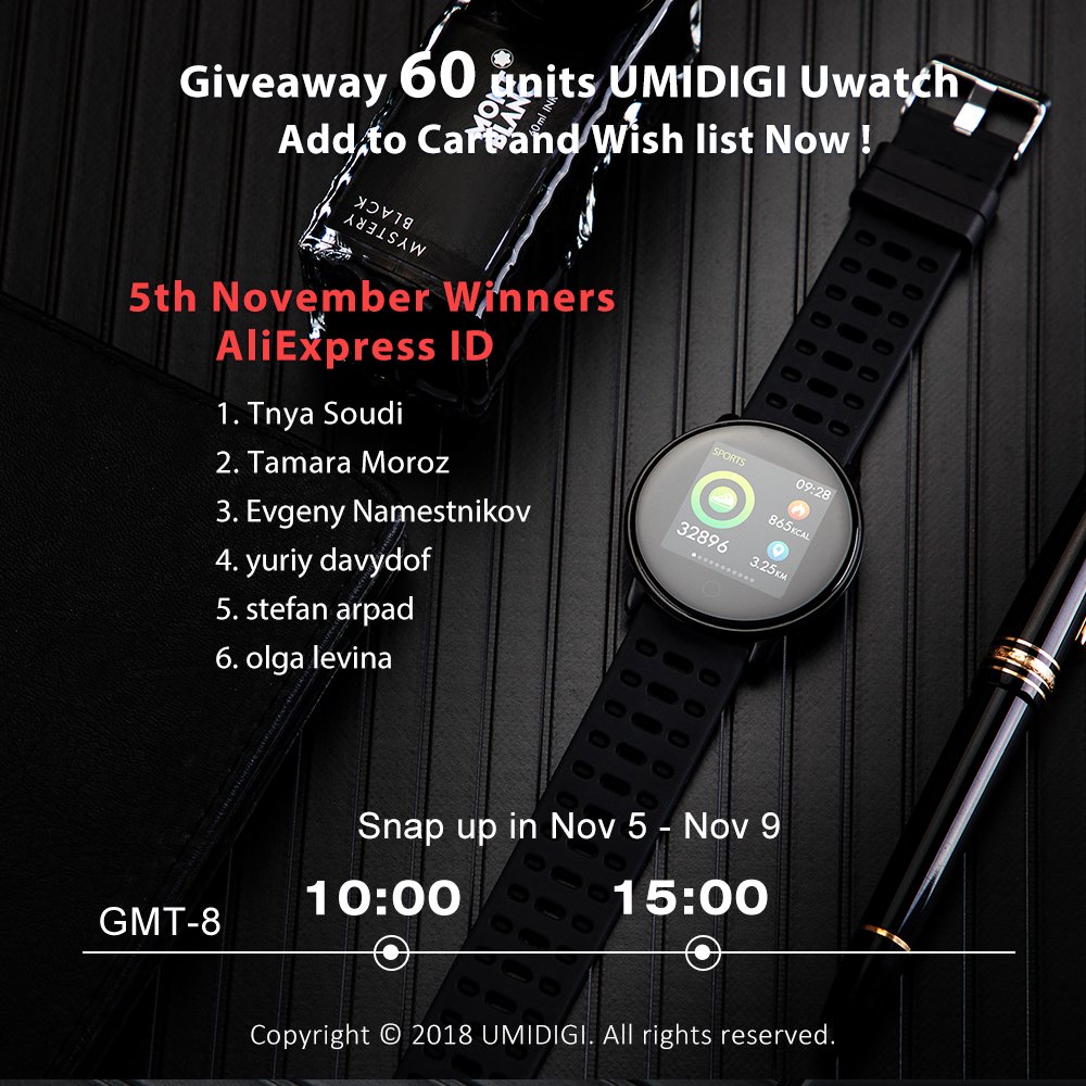 umidigi's tweet photo. Congratulations to #Uwatch flash sale winners on 5th November! Check out the pic🔎 (The Uwatch will be sent to the winner after 11.11 promotion)
Act faster to grab one next time!
Join here👉https://t.co/r3iTguwS80
#UMIDIGI #BEST1111 #Creative1111 #AliExpress #giveaway https://t.co/CXS1K1Vvhu