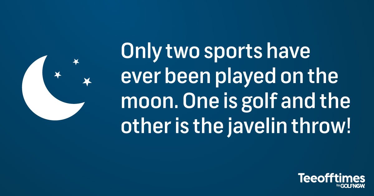 GolfNowUKI's tweet photo. On a rainy Tuesday morning here's a #funfact to brighten your day... the only two sports ever played on the moon are #golf and the javelin throw. Just imagine how much air you could get on the ball in reduced gravity! #alanshepard #apollo14 #rocketman #Teeofftimes #getaroundin https://t.co/JGnSH6mbwH