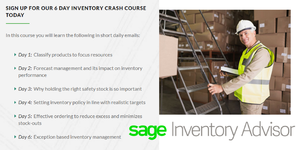 SageInvAdv's tweet photo. Do our #free 6 Day #Inventory Crash #course in short daily emails. Sign up https://t.co/q6FpkNhNBO #learn more #stockouts #ExcessInventory #worksmarter #Sage #wemakeinventorywork https://t.co/vSg3DWPIqT